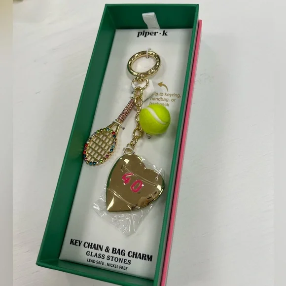 NWT ⚜️🎾⚜️ Piper K Gorgeous Tennis Racket and Ball Key Chain Bag Charm - Picture 6 of 9